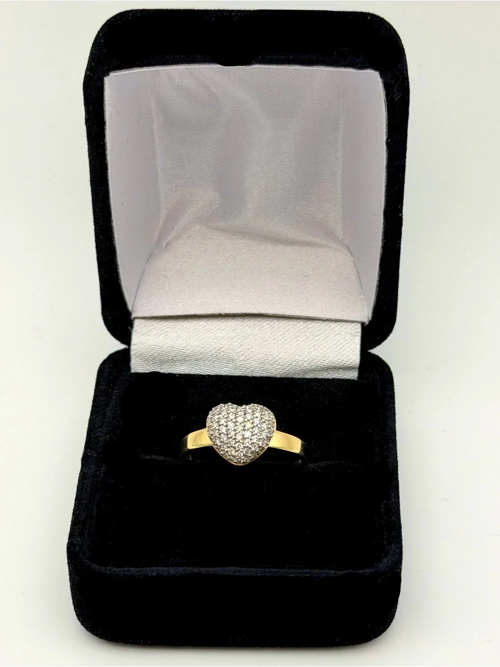 14k solid yellow gold 0.7CTW Natural Diamond Pave Puff Heart Love ring sz7